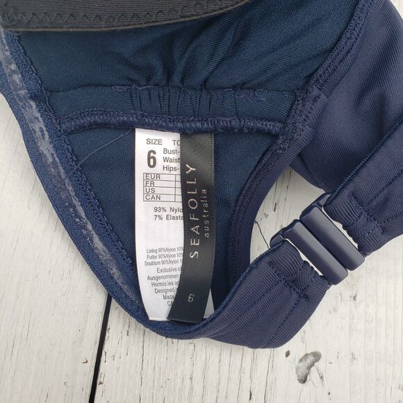 Seafolly Collective Women Navy Blue Twist Bandeau Halter Swim Top Sz 6 / US 2 - Picture 6 of 11